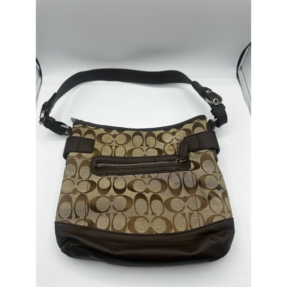 Coach Signature Soho Hobo Shoulder Bag Brown Khaki Canvas Leather Buckle Trim 14 - Picture 5 of 16